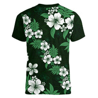 Hawaiian Hibiscus Tribal Floral Green Women V-Neck T-Shirt Polynesian Tapa Pattern LT01 - Polynesian Pride