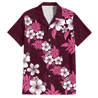 Hawaiian Hibiscus Tribal Floral Pink Family Matching Short Sleeve Bodycon Dress and Hawaiian Shirt Polynesian Tapa Pattern LT01 Dad's Shirt - Short Sleeve Pink - Polynesian Pride