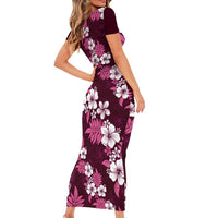 Hawaiian Hibiscus Tribal Floral Pink Family Matching Short Sleeve Bodycon Dress and Hawaiian Shirt Polynesian Tapa Pattern LT01 - Polynesian Pride