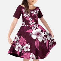 Hawaiian Hibiscus Tribal Floral Pink Family Matching Tank Maxi Dress and Hawaiian Shirt Polynesian Tapa Pattern LT01 Daughter's Dress Pink - Polynesian Pride