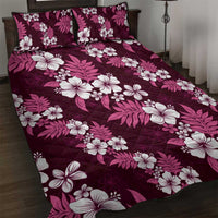 Hawaiian Hibiscus Tribal Floral Pink Quilt Bed Set Polynesian Tapa Pattern - Polynesian Pride