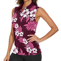 Hawaiian Hibiscus Tribal Floral Pink Women Sleeveless Polo Shirt Polynesian Tapa Pattern LT01 - Polynesian Pride