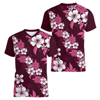 Hawaiian Hibiscus Tribal Floral Pink Women V-Neck T-Shirt Polynesian Tapa Pattern LT01 - Polynesian Pride