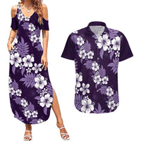 Hawaiian Hibiscus Tribal Floral Purple Couples Matching Summer Maxi Dress and Hawaiian Shirt Polynesian Tapa Pattern - Polynesian Pride