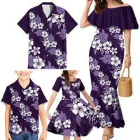 Hawaiian Hibiscus Tribal Floral Purple Family Matching Mermaid Dress and Hawaiian Shirt Polynesian Tapa Pattern LT01 - Polynesian Pride