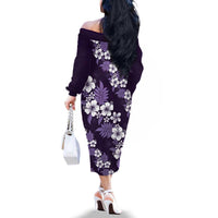 Hawaiian Hibiscus Tribal Floral Purple Family Matching Off The Shoulder Long Sleeve Dress and Hawaiian Shirt Polynesian Tapa Pattern LT01 - Polynesian Pride