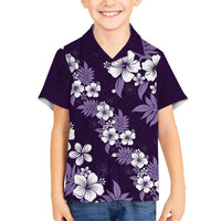Hawaiian Hibiscus Tribal Floral Purple Family Matching Off Shoulder Maxi Dress and Hawaiian Shirt Polynesian Tapa Pattern LT01 Son's Shirt Purple - Polynesian Pride