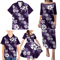 Hawaiian Hibiscus Tribal Floral Purple Family Matching Puletasi and Hawaiian Shirt Polynesian Tapa Pattern LT01 - Polynesian Pride