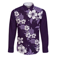 Hawaiian Hibiscus Tribal Floral Purple Family Matching Puletasi and Hawaiian Shirt Polynesian Tapa Pattern LT01 Dad's Shirt - Long Sleeve Purple - Polynesian Pride