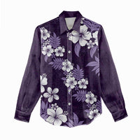Hawaiian Hibiscus Tribal Floral Purple Women Casual Shirt Polynesian Tapa Pattern - Polynesian Pride