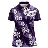 Hawaiian Hibiscus Tribal Floral Purple Women Polo Shirt Polynesian Tapa Pattern LT01 Female Purple - Polynesian Pride