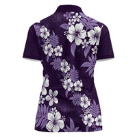 Hawaiian Hibiscus Tribal Floral Purple Women Polo Shirt Polynesian Tapa Pattern LT01 - Polynesian Pride