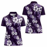Hawaiian Hibiscus Tribal Floral Purple Women Polo Shirt Polynesian Tapa Pattern LT01 - Polynesian Pride