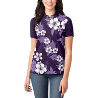 Hawaiian Hibiscus Tribal Floral Purple Women Polo Shirt Polynesian Tapa Pattern LT01 - Polynesian Pride