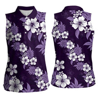 Hawaiian Hibiscus Tribal Floral Purple Women Sleeveless Polo Shirt Polynesian Tapa Pattern LT01 - Polynesian Pride