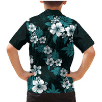 Hawaiian Hibiscus Tribal Floral Teal Family Matching Mermaid Dress and Hawaiian Shirt Polynesian Tapa Pattern LT01 - Polynesian Pride