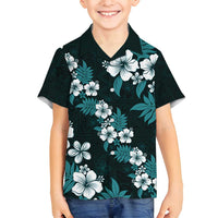 Hawaiian Hibiscus Tribal Floral Teal Family Matching Off Shoulder Short Dress and Hawaiian Shirt Polynesian Tapa Pattern LT01 Son's Shirt Teal - Polynesian Pride