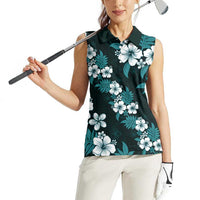 Hawaiian Hibiscus Tribal Floral Teal Women Sleeveless Polo Shirt Polynesian Tapa Pattern LT01 - Polynesian Pride