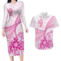 Personalised New Zealand Pink Fern Breast Cancer Couples Matching Long Sleeve Bodycon Dress and Hawaiian Shirt Polynesian Pattern LT01 Pink - Polynesian Pride