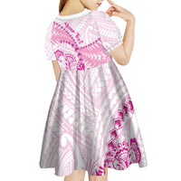 Personalised New Zealand Pink Fern Breast Cancer Kid Short Sleeve Dress Polynesian Pattern LT01 - Polynesian Pride