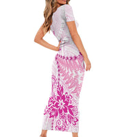 Personalised New Zealand Pink Fern Breast Cancer Short Sleeve Bodycon Dress Polynesian Pattern LT01 - Polynesian Pride