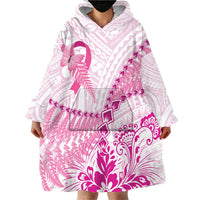 Personalised New Zealand Pink Fern Breast Cancer Wearable Blanket Hoodie Polynesian Pattern LT01 - Polynesian Pride