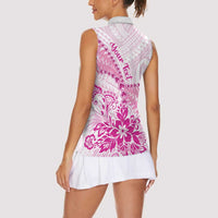 Personalised New Zealand Pink Fern Breast Cancer Women Sleeveless Polo Shirt Polynesian Pattern LT01 - Polynesian Pride