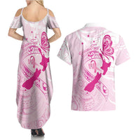 Personalised Aotearoa Breast Cancer Couples Matching Summer Maxi Dress and Hawaiian Shirt New Zealand Maori Pattern LT01 - Polynesian Pride