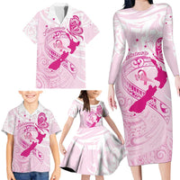 Personalised Aotearoa Breast Cancer Family Matching Long Sleeve Bodycon Dress and Hawaiian Shirt New Zealand Maori Pattern LT01 - Polynesian Pride