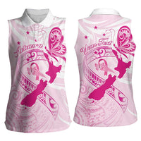 Personalised Aotearoa Breast Cancer Women Sleeveless Polo Shirt New Zealand Maori Pattern LT01 - Polynesian Pride