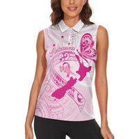 Personalised Aotearoa Breast Cancer Women Sleeveless Polo Shirt New Zealand Maori Pattern LT01 - Polynesian Pride