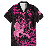 Hawaii Breast Cancer Family Matching Mermaid Dress and Hawaiian Shirt Girl Floral Kakau Pattern LT01 Dad's Shirt - Short Sleeve Pink - Polynesian Pride