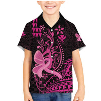 Hawaii Breast Cancer Family Matching Mermaid Dress and Hawaiian Shirt Girl Floral Kakau Pattern LT01 Son's Shirt Pink - Polynesian Pride
