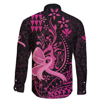 Hawaii Breast Cancer Family Matching Off The Shoulder Long Sleeve Dress and Hawaiian Shirt Girl Floral Kakau Pattern LT01 - Polynesian Pride
