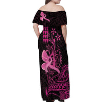 Hawaii Breast Cancer Family Matching Off Shoulder Maxi Dress and Hawaiian Shirt Girl Floral Kakau Pattern LT01 - Polynesian Pride