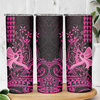 Hawaii Breast Cancer Skinny Tumbler Girl Floral Kakau Pattern LT01 - Polynesian Pride