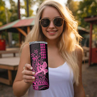 Hawaii Breast Cancer Skinny Tumbler Girl Floral Kakau Pattern LT01 - Polynesian Pride