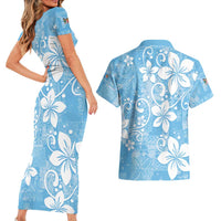 Fiji Tapa Pattern Couples Matching Short Sleeve Bodycon Dress and Hawaiian Shirt Plumeria Floral LT01 - Polynesian Pride