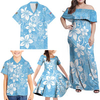 Fiji Tapa Pattern Family Matching Off Shoulder Maxi Dress and Hawaiian Shirt Plumeria Floral LT01 - Polynesian Pride