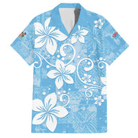 Fiji Tapa Pattern Family Matching Off Shoulder Maxi Dress and Hawaiian Shirt Plumeria Floral LT01 Dad's Shirt - Short Sleeve Blue - Polynesian Pride