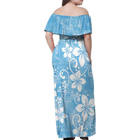 Fiji Tapa Pattern Family Matching Off Shoulder Maxi Dress and Hawaiian Shirt Plumeria Floral LT01 - Polynesian Pride