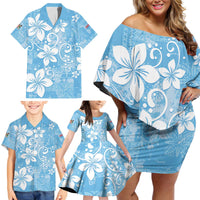 Fiji Tapa Pattern Family Matching Off Shoulder Short Dress and Hawaiian Shirt Plumeria Floral LT01 - Polynesian Pride