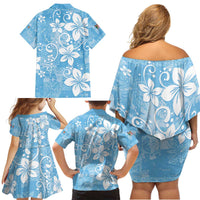 Fiji Tapa Pattern Family Matching Off Shoulder Short Dress and Hawaiian Shirt Plumeria Floral LT01 - Polynesian Pride