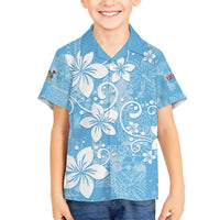 Fiji Tapa Pattern Family Matching Tank Maxi Dress and Hawaiian Shirt Plumeria Floral LT01 Son's Shirt Blue - Polynesian Pride