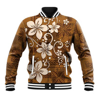 Plumeria Floral Tapa Pattern Vintage Gold Baseball Jacket