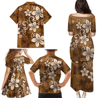 Plumeria Floral Tapa Pattern Vintage Gold Family Matching Puletasi and Hawaiian Shirt LT01 - Polynesian Pride