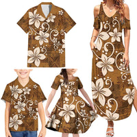 Plumeria Floral Tapa Pattern Vintage Gold Family Matching Summer Maxi Dress and Hawaiian Shirt LT01 - Polynesian Pride