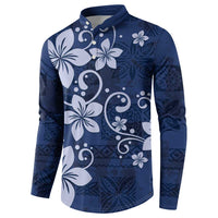 Plumeria Floral Tapa Pattern Navy Blue Button Sweatshirt