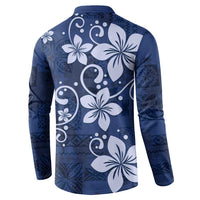 Plumeria Floral Tapa Pattern Navy Blue Button Sweatshirt