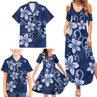 Plumeria Floral Tapa Pattern Navy Blue Family Matching Summer Maxi Dress and Hawaiian Shirt LT01 - Polynesian Pride